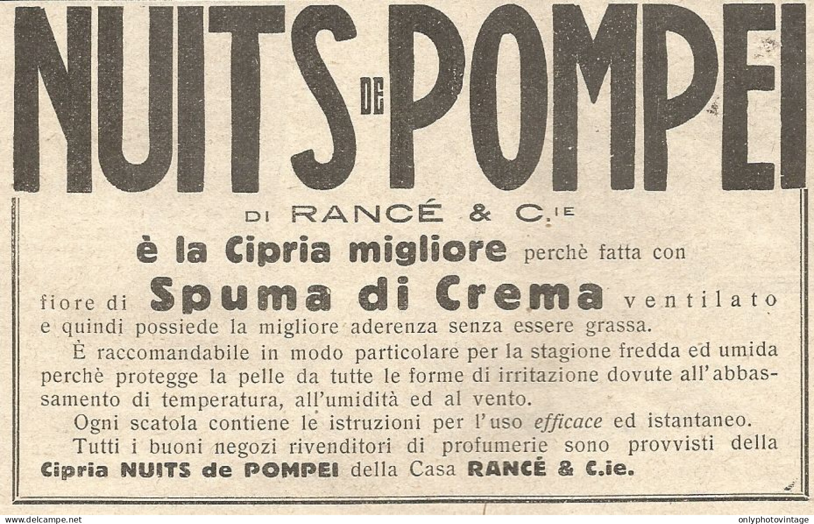 Cipria NUITS DE POMPEI - Pubblicitï¿½ Del 1932 - Old Advertising - Publicités