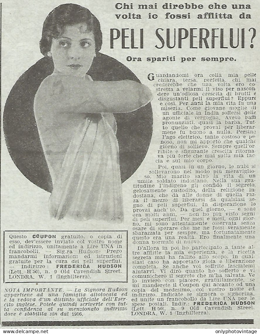 Frederica Hudson - Crema Depilatoria - Pubblicitï¿½ Del 1932 - Old Advert - Advertising
