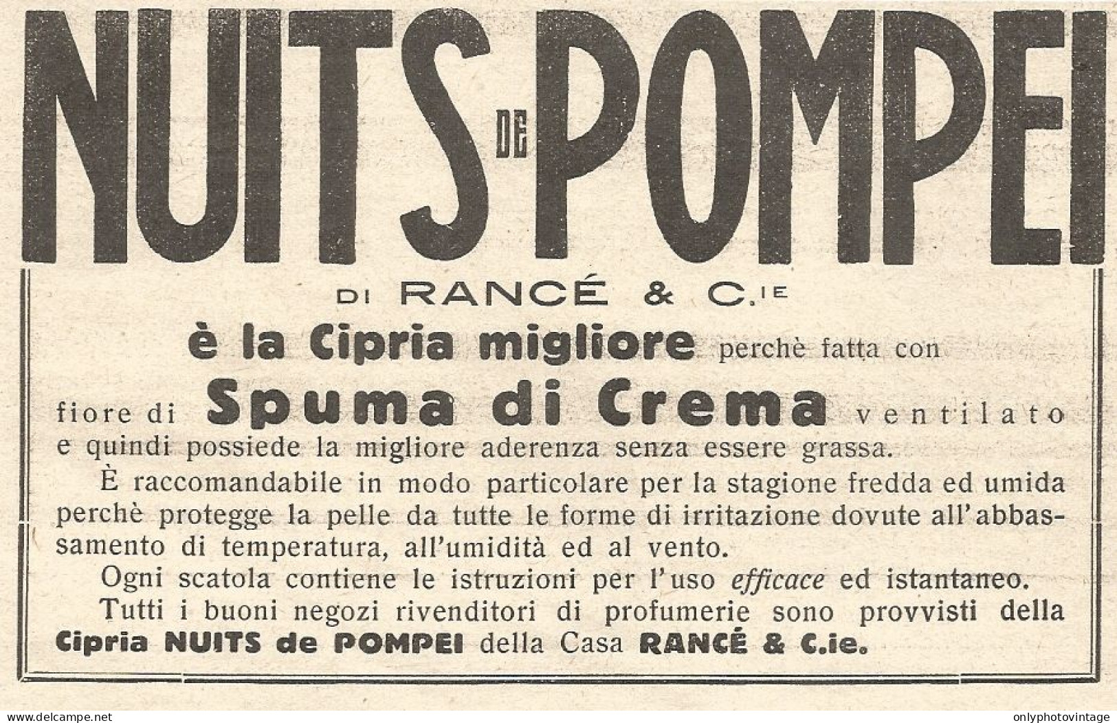 Cipria NUITS DE POMPEI - Pubblicitï¿½ Del 1932 - Old Advertising - Publicités