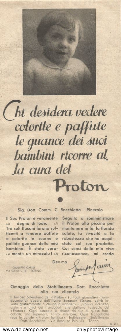 PROTON - Giuseppe Carisi - Torino - Pubblicitï¿½ Del 1932 - Old Advertising - Publicités