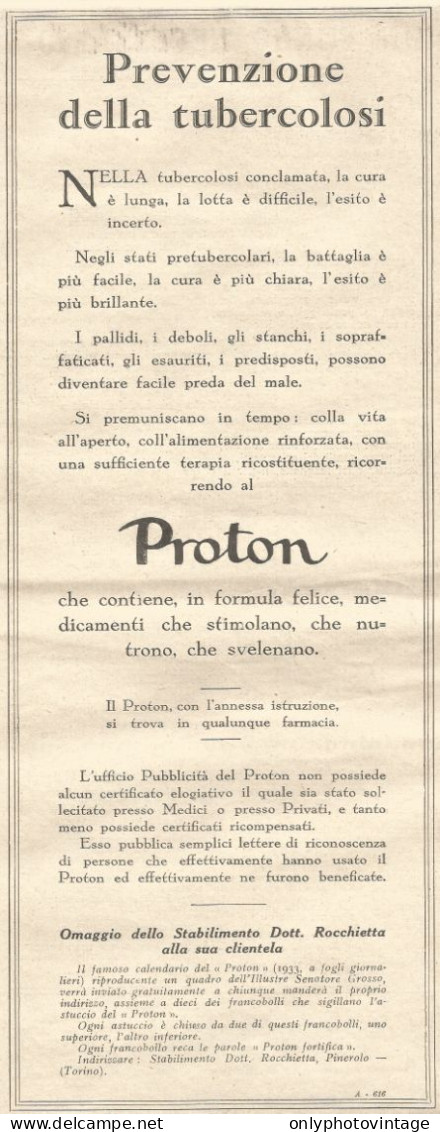 PROTON - Pubblicitï¿½ Del 1932 - Old Advertising - Publicités
