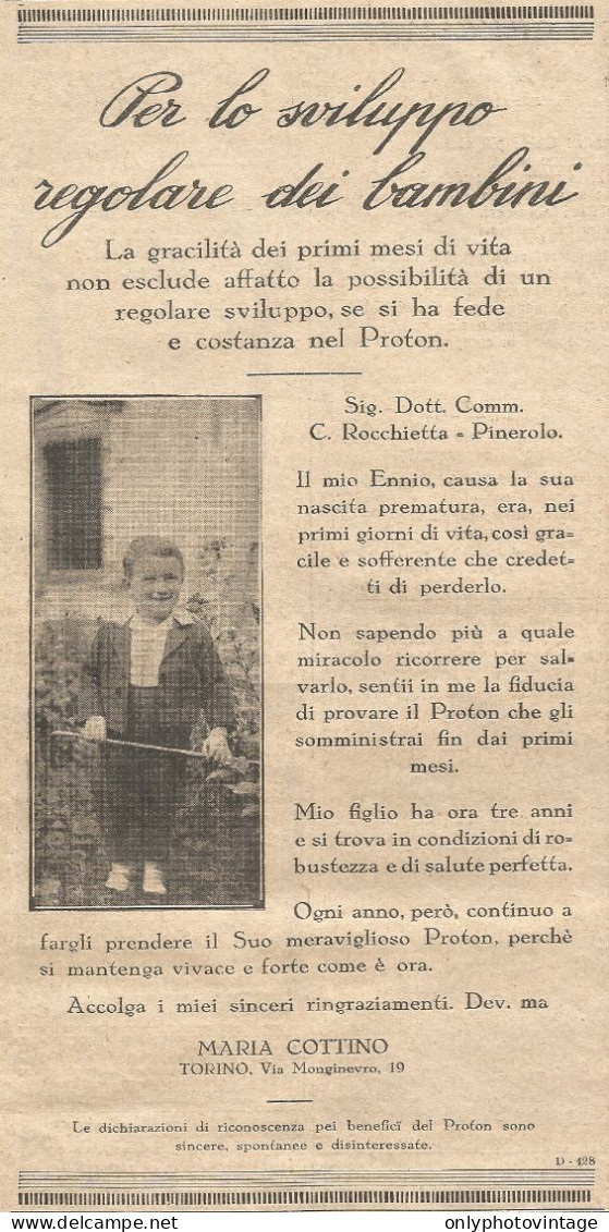 PROTON - Maria Cottino - Torino - Pubblicitï¿½ Del 1932 - Old Advertising - Publicités