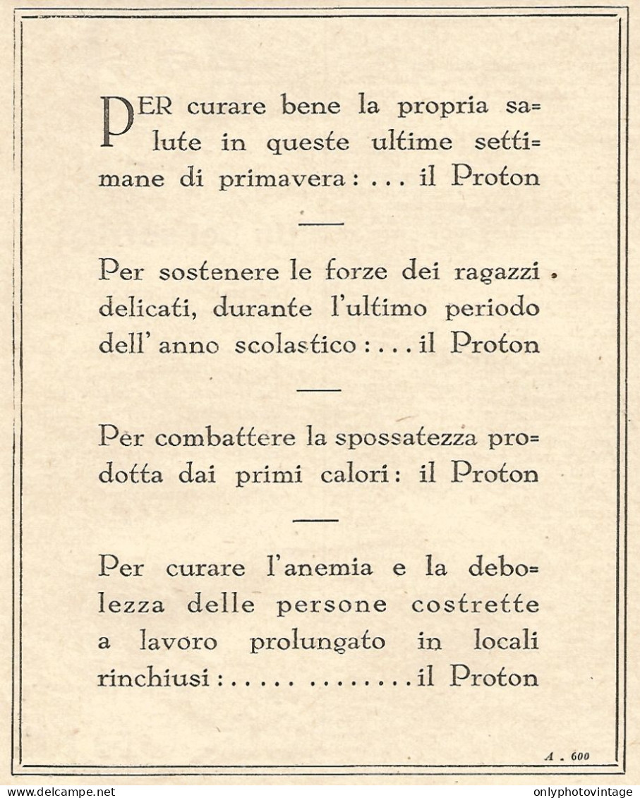 PROTON - Pubblicitï¿½ Del 1932 - Old Advertising - Advertising