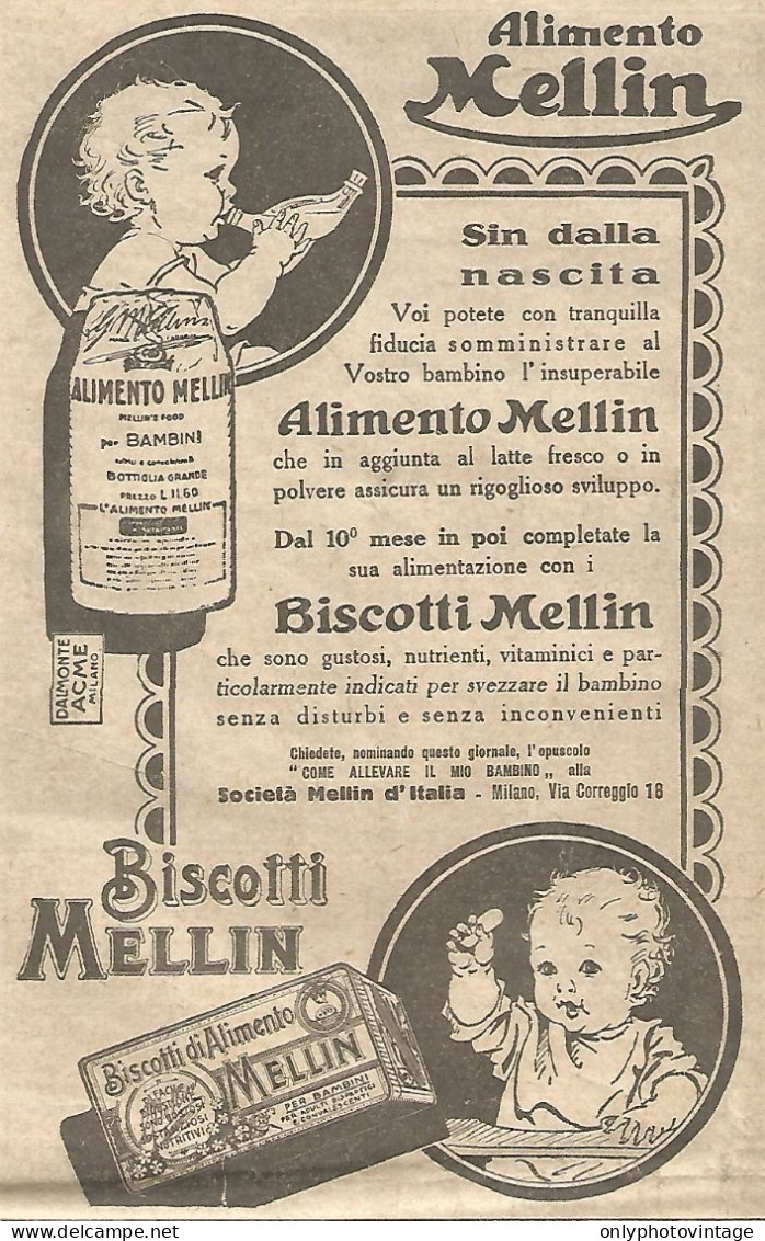 Alimento MELLIN - Sin Dalla Nascita... - Pubblicitï¿½ Del 1932 - Old Advert - Publicités