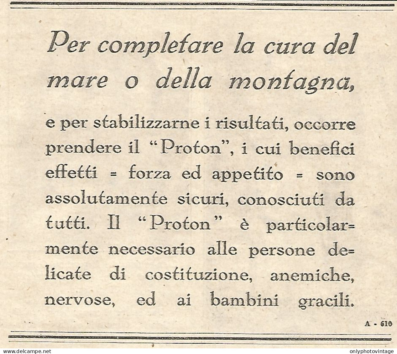 PROTON - Pubblicitï¿½ Del 1932 - Old Advertising - Publicités