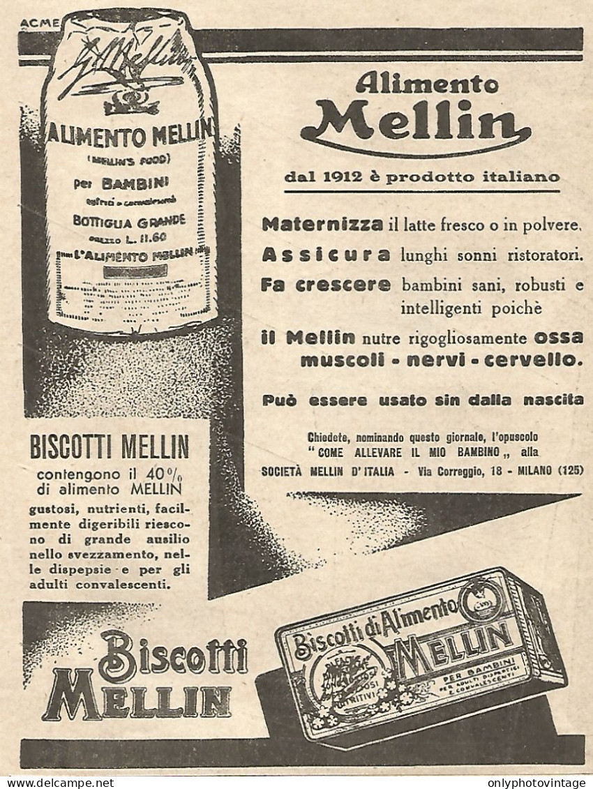 Biscotti MELLIN - Pubblicitï¿½ Del 1932 - Old Advertising - Publicités