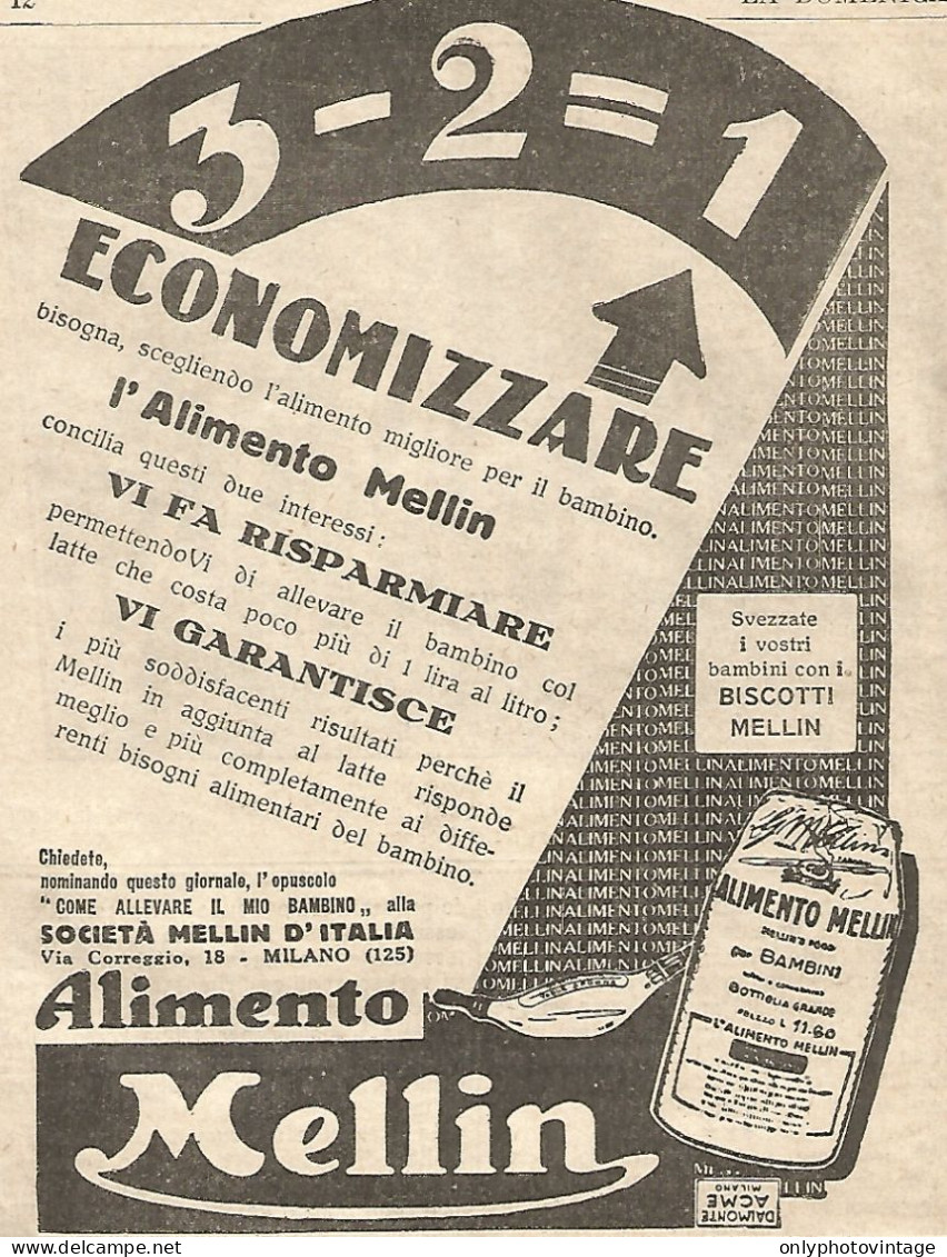 Alimento MELLIN - Economizzare... - Pubblicitï¿½ Del 1932 - Old Advertising - Publicités
