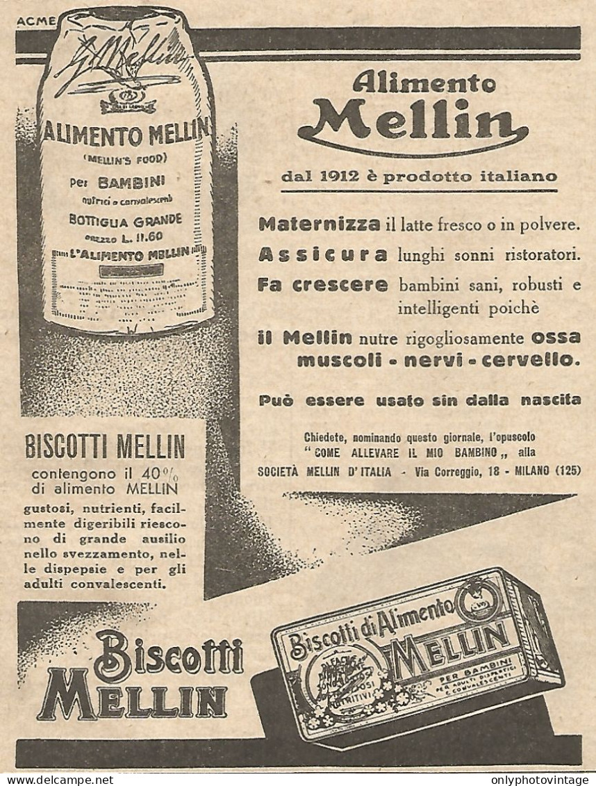 Biscotti MELLIN - Pubblicitï¿½ Del 1932 - Old Advertising - Publicités