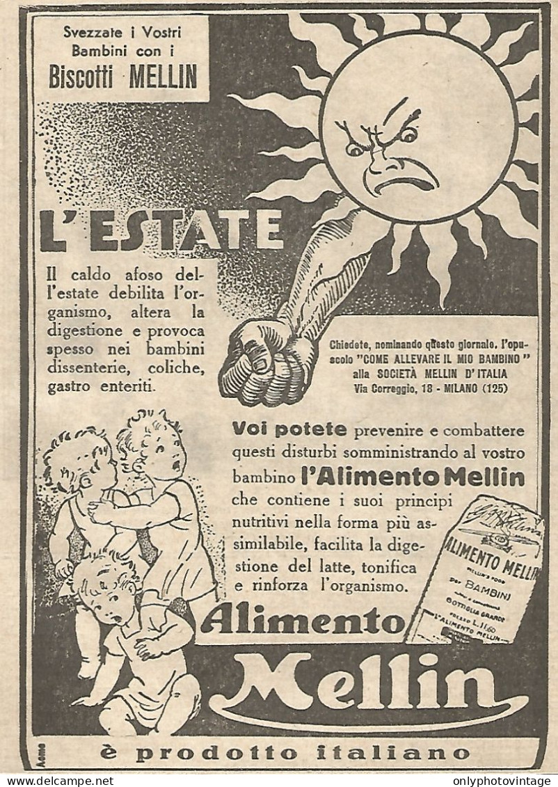 Alimento MELLIN - L'estate... - Pubblicitï¿½ Del 1932 - Old Advertising - Advertising