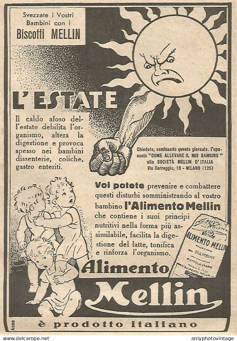 Alimento MELLIN - L'estate... - Pubblicitï¿½ Del 1932 - Old Advertising - Publicités