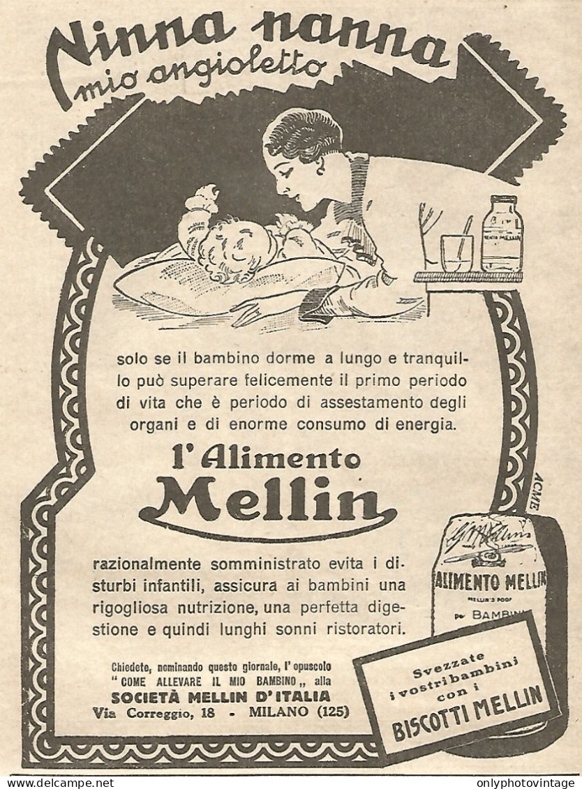 Alimento MELLIN - Ninna Nanna Mio Angioletto - Pubblicitï¿½ Del 1932 - Ad - Advertising