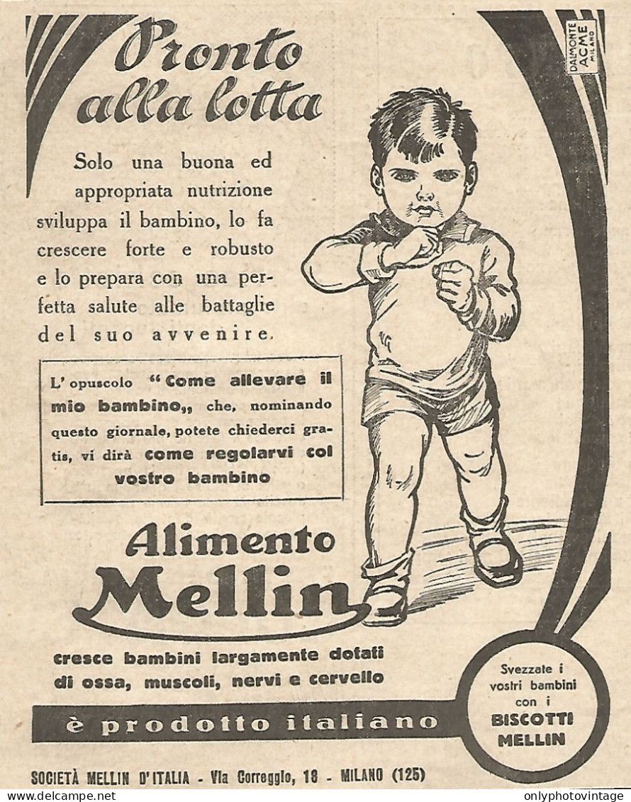 Alimento MELLIN - Pronto Alla Lotta... - Pubblicitï¿½ Del 1932 - Old Advert - Advertising