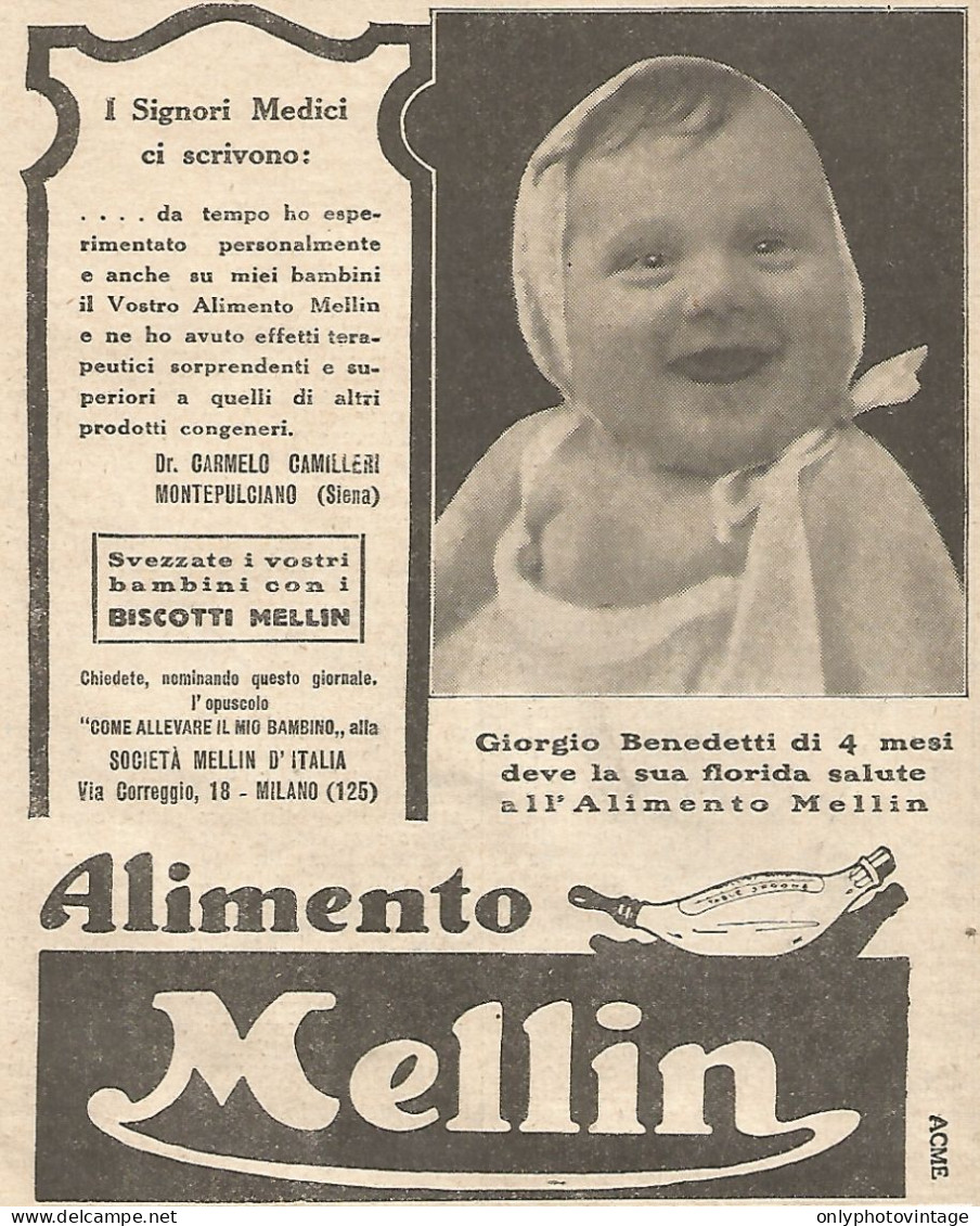 Alimento MELLIN - Giorgio Benedetti - Pubblicitï¿½ Del 1932 - Old Advert - Advertising