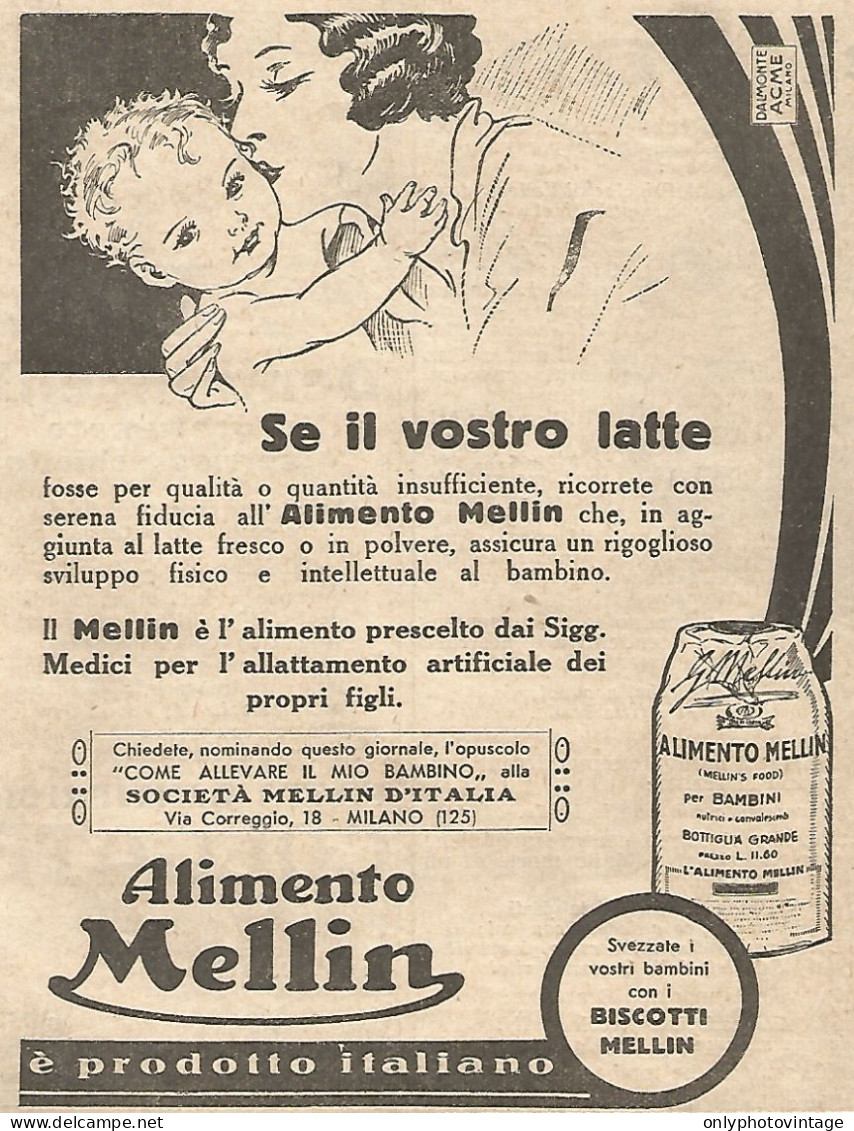 Alimento MELLIN - Se Il Vostro Latte... - Pubblicitï¿½ Del 1932 - Old Advert - Publicités