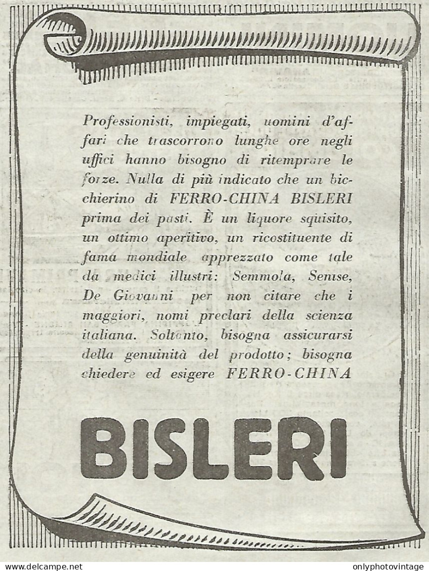 Ferro-China BISLERI - Pubblicitï¿½ Del 1932 - Old Advertising - Publicités