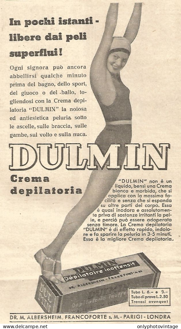 Crema Depilatoria DULMIN - Pubblicitï¿½ Del 1932 - Old Advertising - Advertising