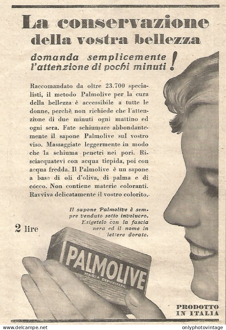 Sapone PALMOLIVE - La Conservazione Della.. - Pubblicitï¿½ Del 1932 - Advert - Advertising