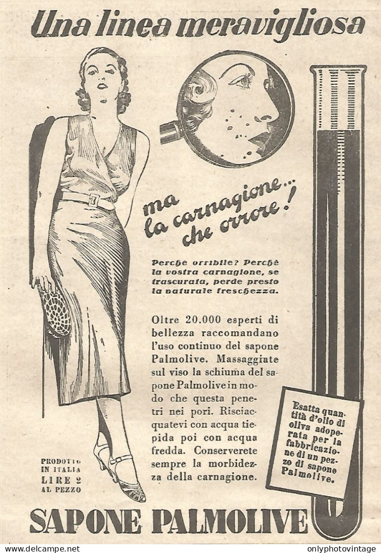Sapone PALMOLIVE - Una Linea Meravigliosa.. - Pubblicitï¿½ Del 1932 - Advert - Advertising