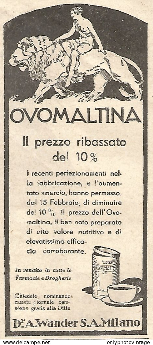 OVOMALTINA Il Prezzo Ribassato Del 10% - Pubblicitï¿½ Del 1932 - Vintage Ad - Publicités