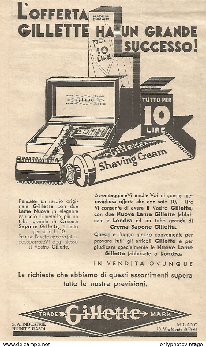 L'offerta GILLETTE Ha Un Grande... - Pubblicitï¿½ Del 1932 - Vintage Advert - Advertising