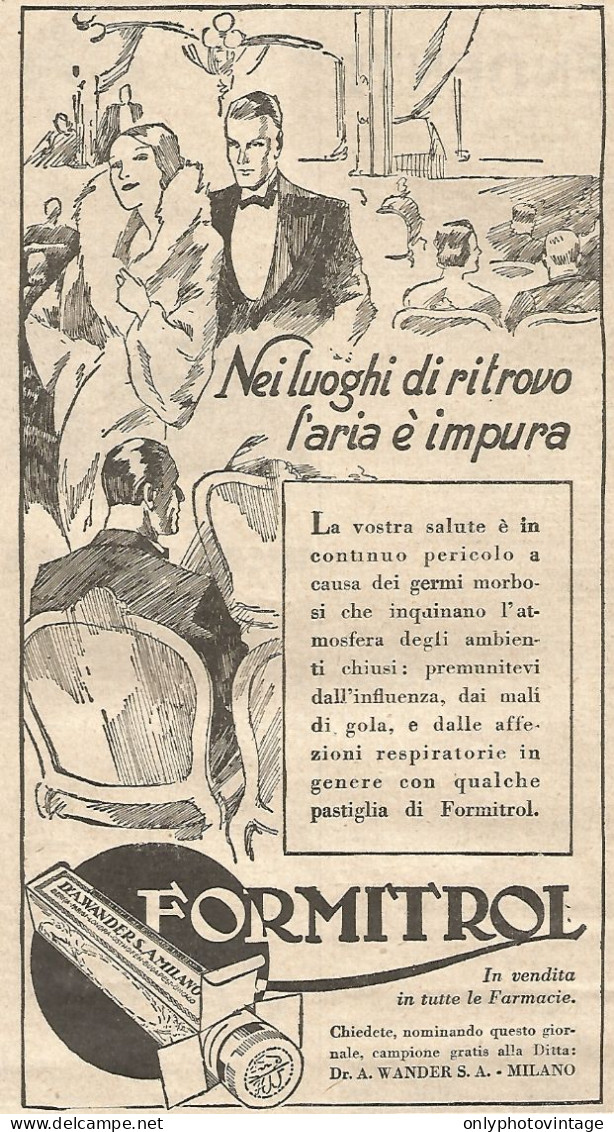 FORMITROL - Nei Luoghi Di Ritrovo L'aria... - Pubblicitï¿½ Del 1932 - Advert - Publicités