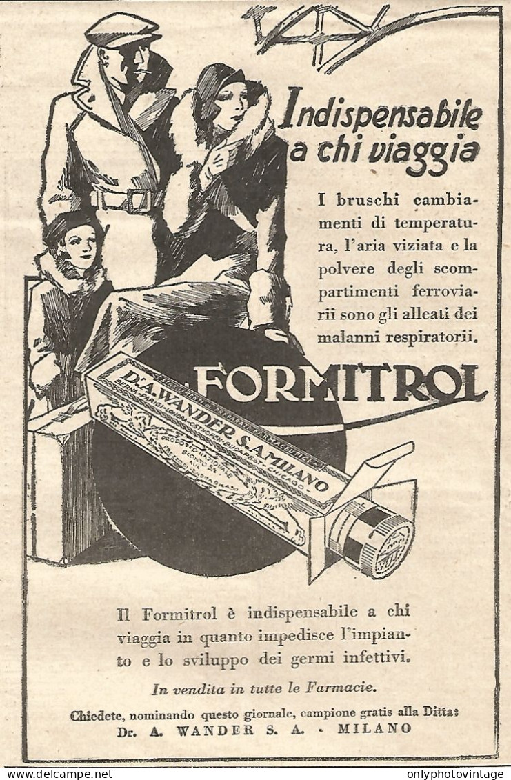 FORMITROL - Indispensabile A Chi Viaggia - Pubblicitï¿½ Del 1932 - Advert - Publicités