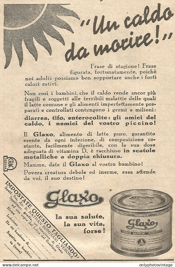 Alimenti GLAXO - Un Caldo Da Morire... - Pubblicitï¿½ Del 1932 - Vintage Ad - Advertising