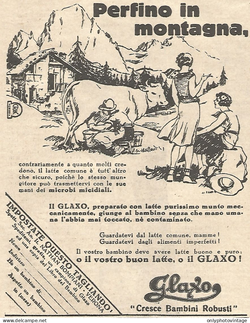 Alimenti GLAXO - Perfino In Montagna... - Pubblicitï¿½ Del 1932 - Vintage Ad - Publicités