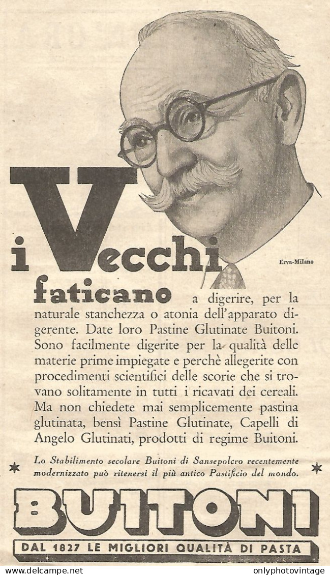 Pasta Buitoni - I Vecchi Faticano... - Pubblicitï¿½ Del 1932 - Vintage Ad - Advertising