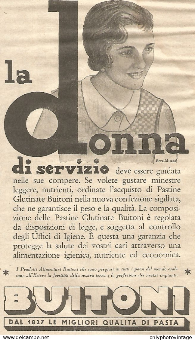 Pasta Buitoni - La Donna Di Servizio... - Pubblicitï¿½ Del 1932 - Vintage Ad - Publicités