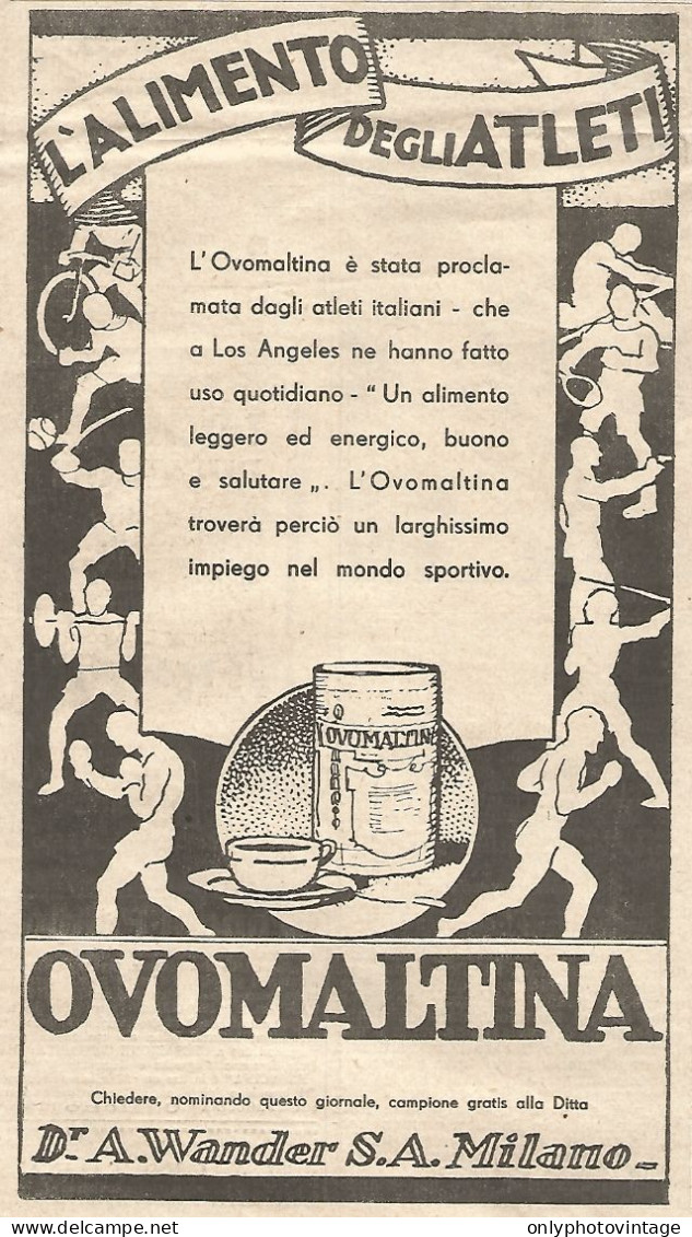 OVOMALTINA - L'alimento Degli Atleti - Pubblicitï¿½ Del 1932 - Vintage Ad - Advertising