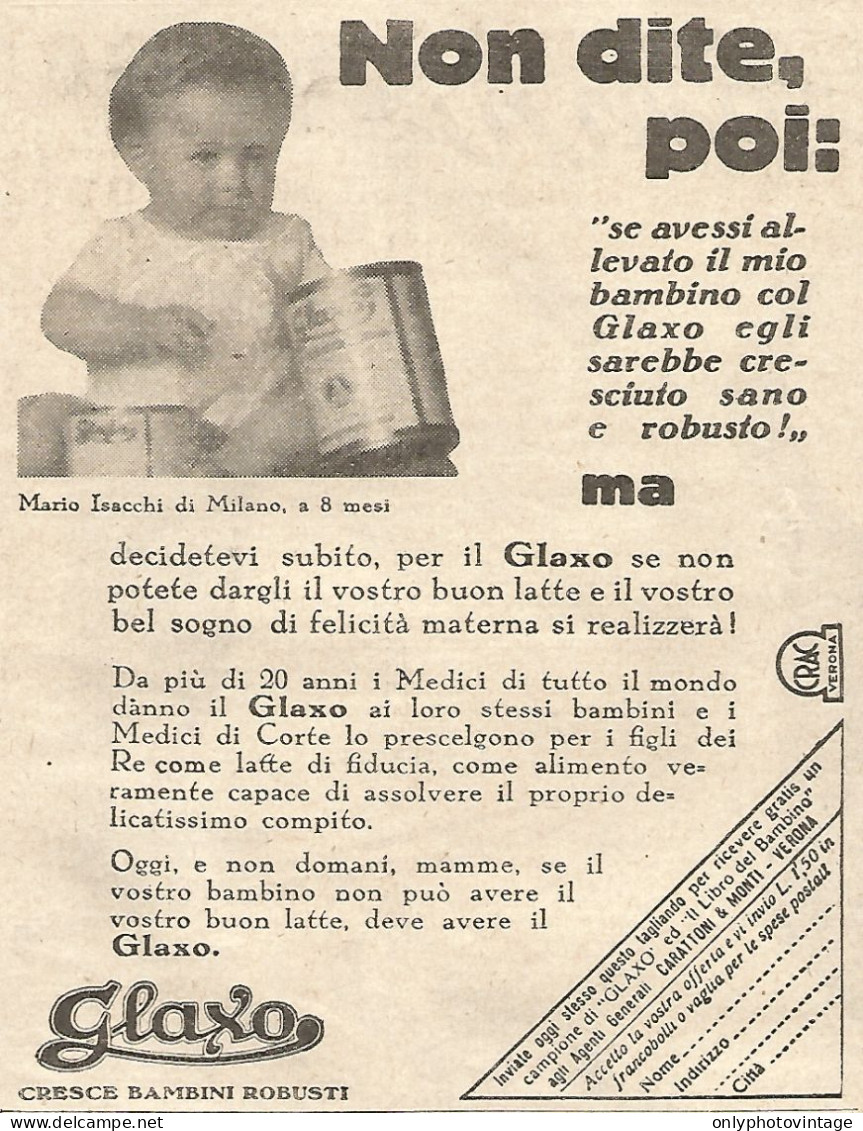 GLAXO - Mario Isacchi Di Milano - Pubblicitï¿½ Del 1932 - Vintage Advert - Advertising