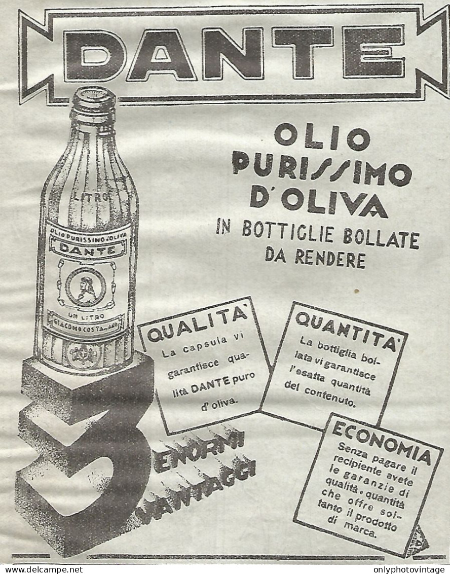 DANTE - Olio Purissimo D'oliva - Pubblicitï¿½ Del 1932 - Vintage Advertising - Advertising