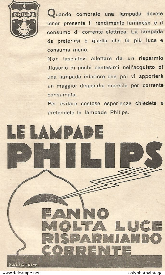 Lampade PHILIPS - Pubblicitï¿½ Del 1932 - Vintage Advertising - Advertising