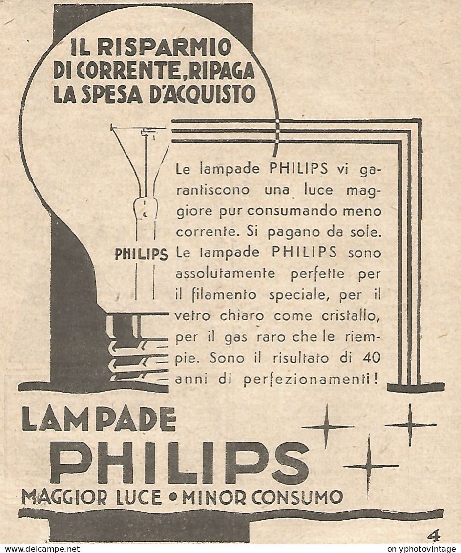 Lampade PHILIPS - Pubblicitï¿½ Del 1932 - Vintage Advertising - Publicités