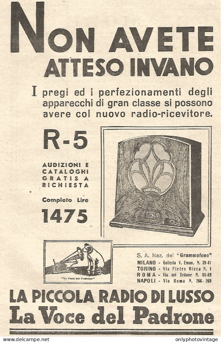 Radio Di Lusso Mod. R.5 La Voce Del Padrone - Pubblicitï¿½ Del 1932 - Advert - Publicités