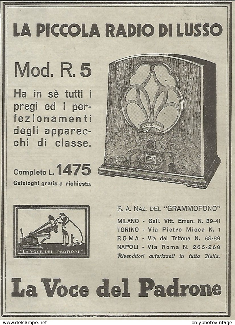 Radio Di Lusso Mod. R.5 La Voce Del Padrone - Pubblicitï¿½ Del 1932 - Advert - Advertising