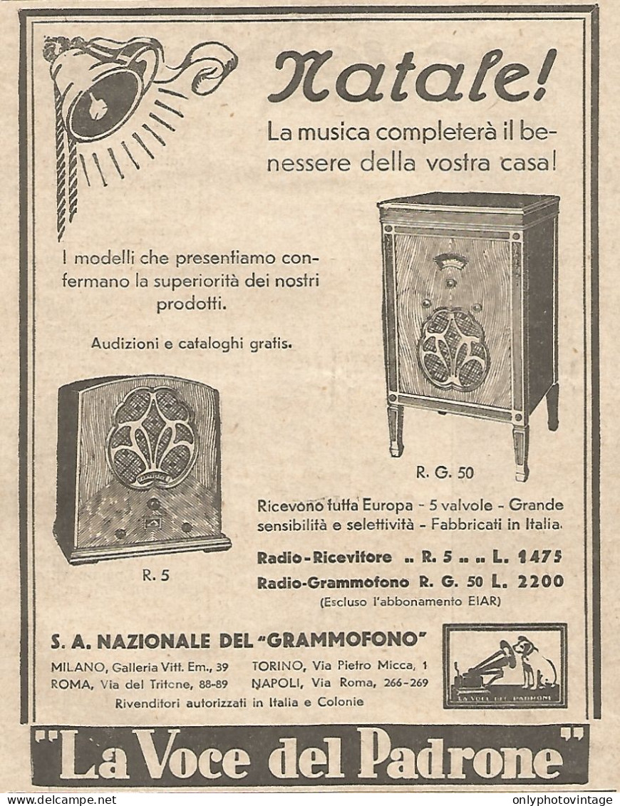 Radio-Grammofono La Voce Del Padrone - Pubblicitï¿½ Del 1932 - Vintage Ad - Publicités