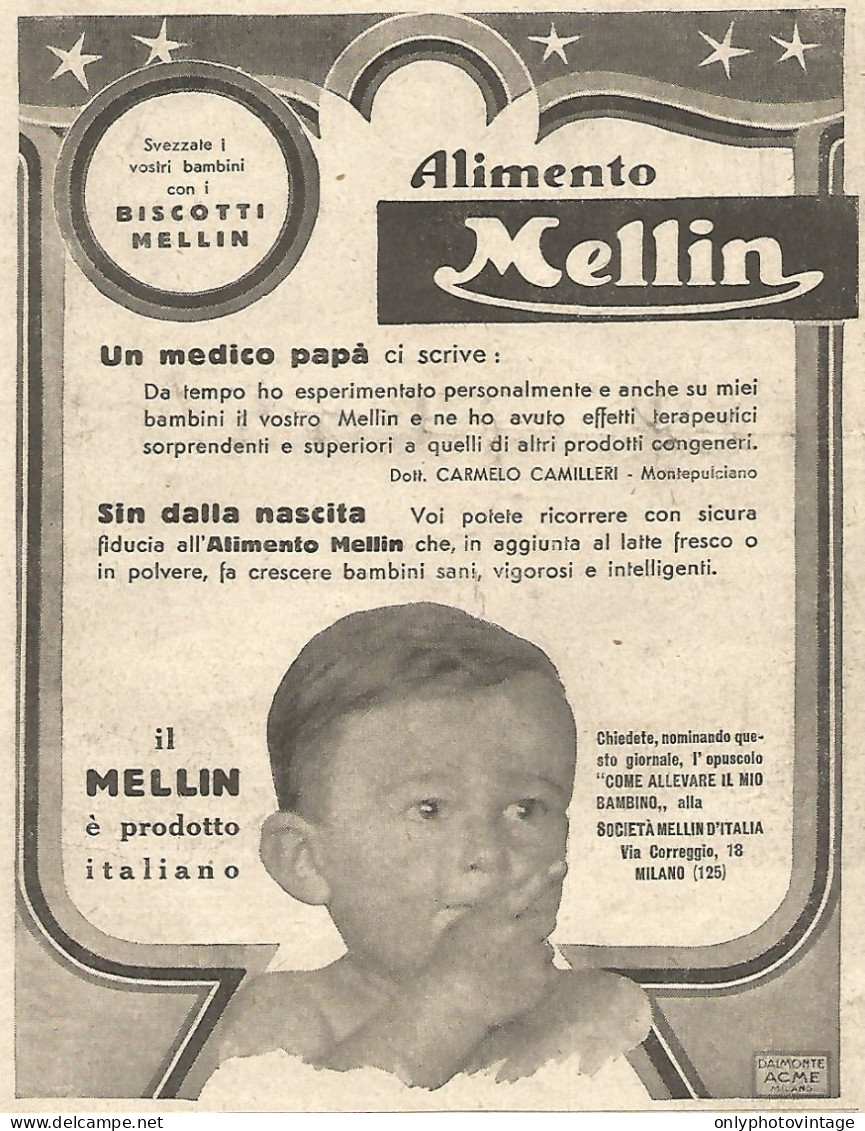 Il MELLIN ï¿½ Prodotto Italiano - Pubblicitï¿½ Del 1933 - Vintage Advertising - Publicités
