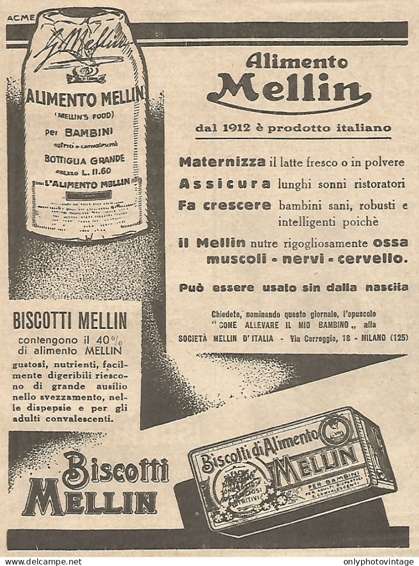 Biscotti Di Alimento MELLIN - Pubblicitï¿½ Del 1933 - Vintage Advertising - Publicités