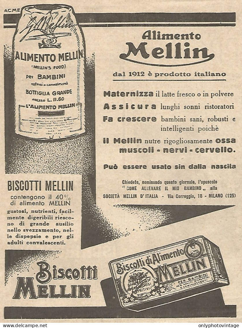 Biscotti Di Alimento MELLIN - Pubblicitï¿½ Del 1933 - Vintage Advertising - Advertising