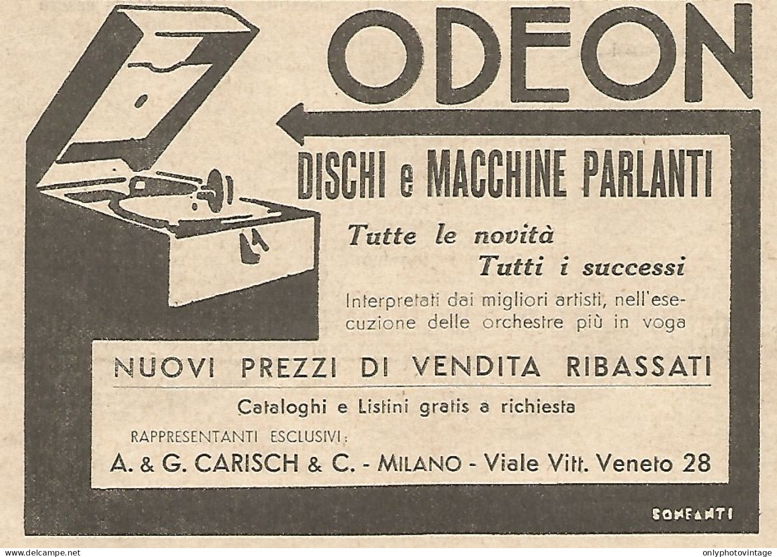 ODEON Dischi E Macchine Parlanti - Pubblicitï¿½ Del 1933 - Vintage Advert - Advertising