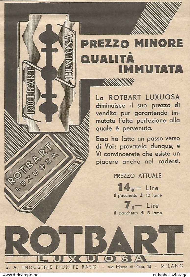 Lamette ROTBART Luxuosa - Prezzo Minore... - Pubblicitï¿½ Del 1933 - Advert - Advertising