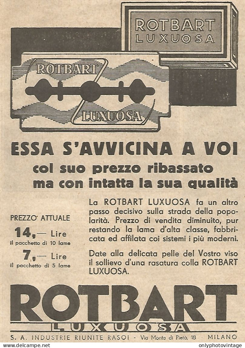 Lamette ROTBART Luxuosa - Essa S'avvicina A... - Pubblicitï¿½ Del 1933 - Ad - Advertising