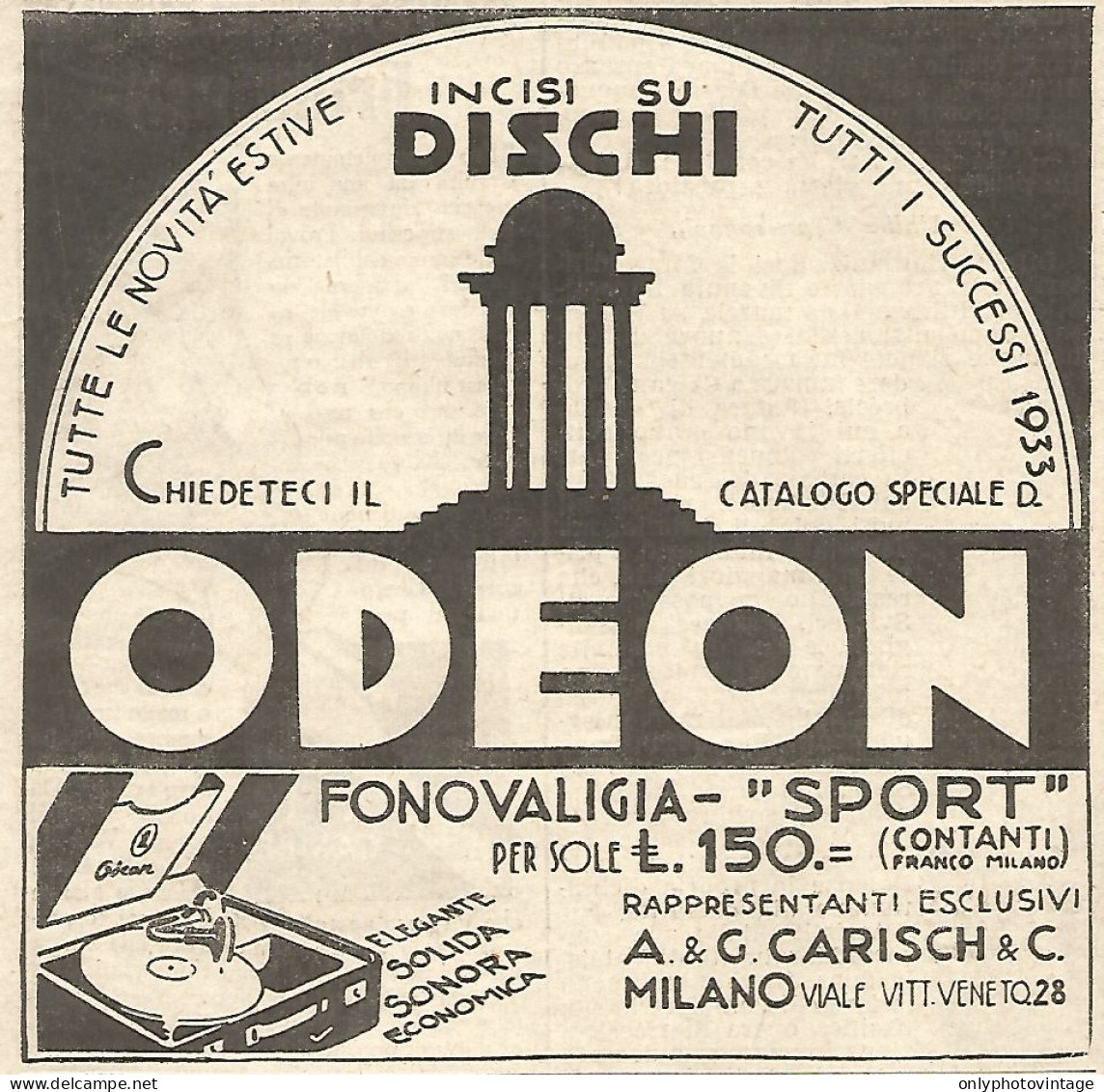 ODEON - Fonovaligia Sport - Pubblicitï¿½ Del 1933 - Vintage Advertising - Publicités