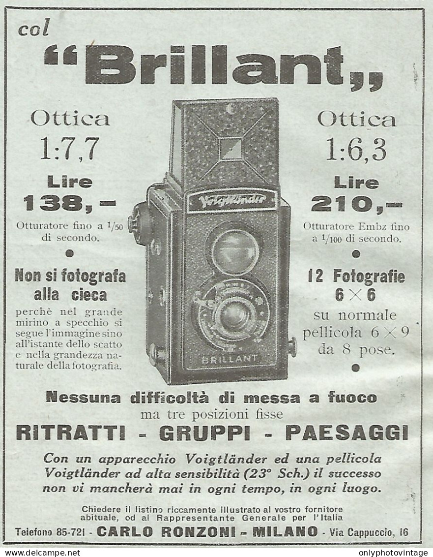 VOIGTLANDER - Brillant Ottica 1:6,3 - Pubblicitï¿½ Del 1933 - Vintage Advert - Publicités