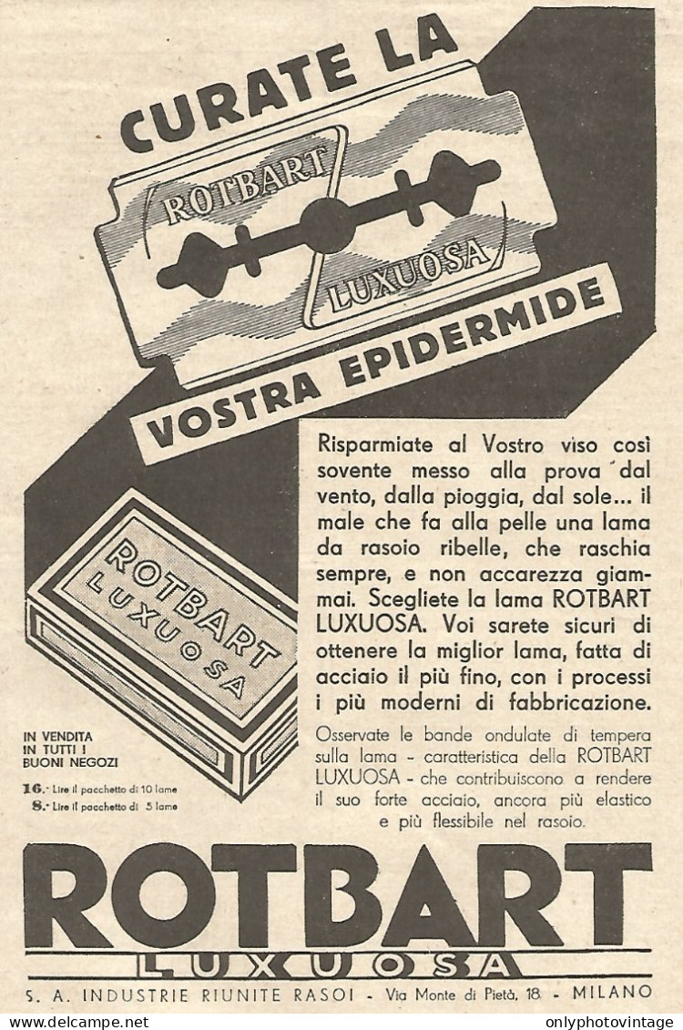 Lamette ROTBART Luxuosa - Curate La Vostra... - Pubblicitï¿½ Del 1933 - Ad - Publicités