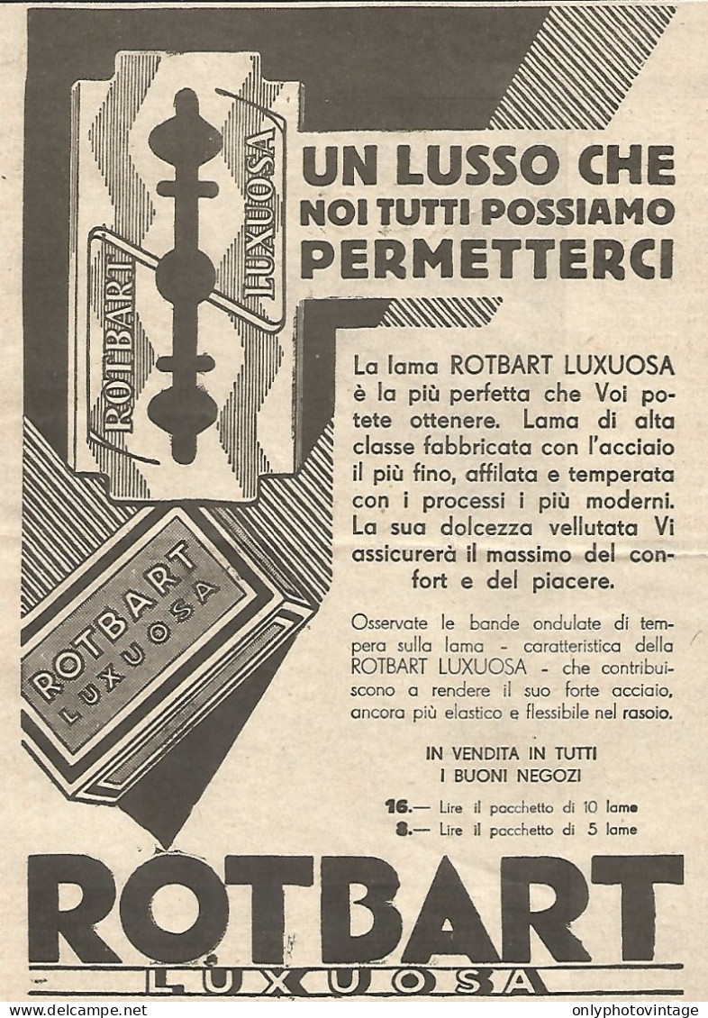 Lamette ROTBART Luxuosa - Un Lusso Che Noi... - Pubblicitï¿½ Del 1933 - Ad - Publicités