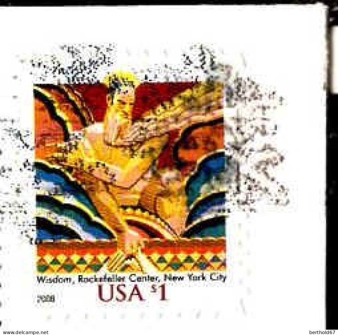 USA Poste Obl Yv:4105 Mi:3731 Wisdom Rockefeller Center New York City (Belle Obl.mécanique) Sur Fragment - Used Stamps