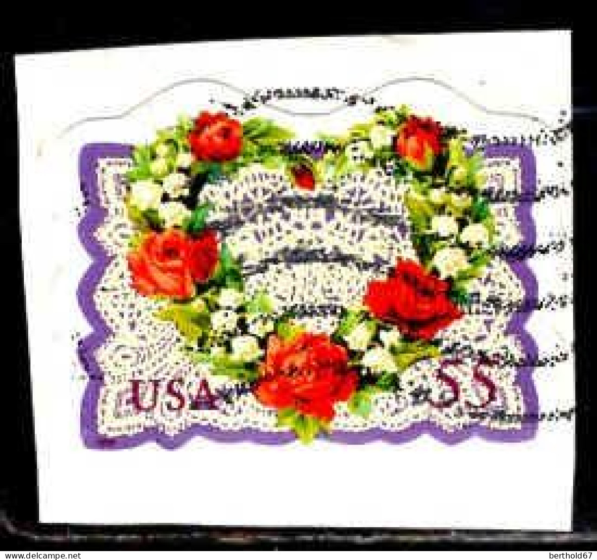 USA Poste Obl Yv:2836 Mi:3073 Fleurs En Forme De Cœur (Lign.Ondulées) Sur Fragment - Usati